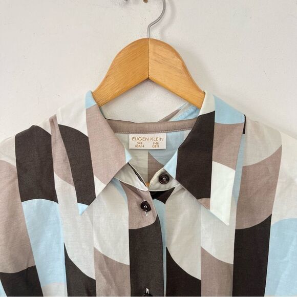 Eugen Klein VTG Brown‎ Blue Pattern Long Sleeve Button Down Cotton Shirt Blouse - Picture 8 of 8